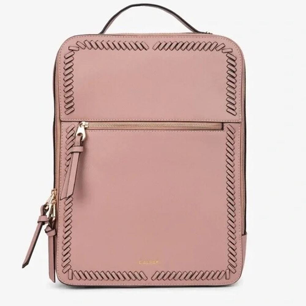 Calpak Pink Laptop Backpack with Woven Trim